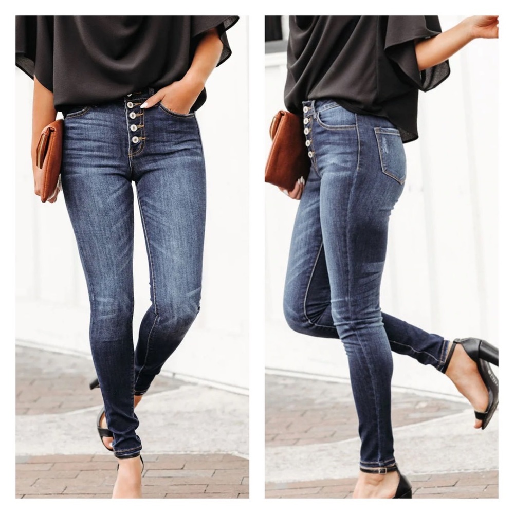 NWT KanCan Kan Can Button Fly Dark Wash Skinny Jeans Denim Pants